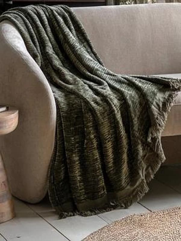 Crossland Grove Whitely Chenille Throw Khaki 1300X1700Mm 5056693563075