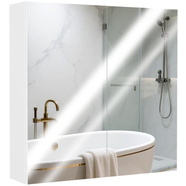 HOMCOM Bathroom Mirror Cabinet Wall Mounted, 60 x 15 x 60 cm, White 834-044V03WT