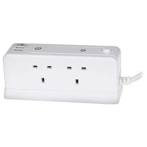 Status 4 Way Block Design Adapter 1m Extension with 2x USB Outputs UK Plug