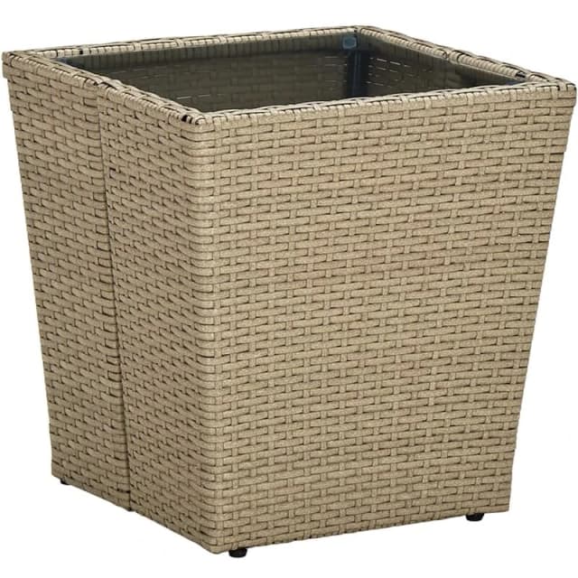 VIDAXL Tea Table Beige 41.5x41.5x44cm Poly Rattan and Tempered Glass Vidaxl 8720286089347