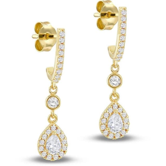 Be You 9ct Gold CZ Teardrop Halo Drop Earrings Yellow Gold female One Size