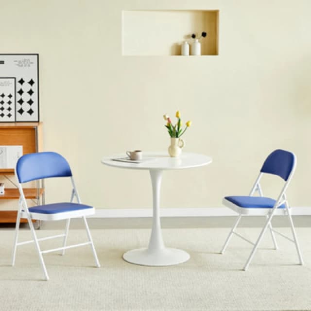 MCC Direct Set of 2 Folding Dining Chairs Metal Frame Padded Seats Blue