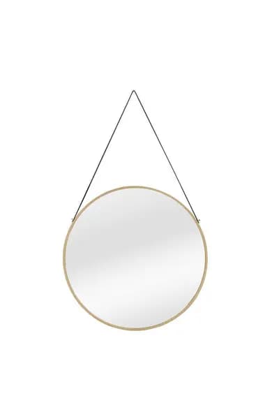 Nielsen Amos Round Metal Mirror With Leather Hanging Strap 50Cm Gold
