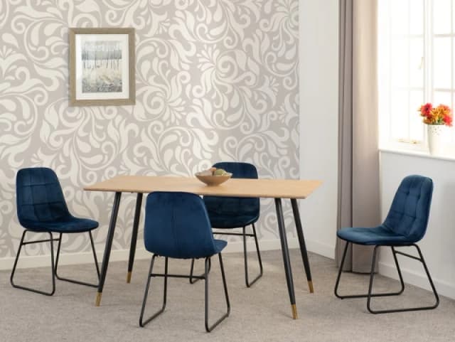 Seconique Hamilton 140cm Dining Table with 4 Lukas Blue Velvet Dining Chairs