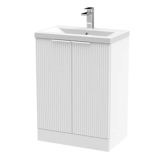 Balterley Fluted Front Floor Standing 2 Door Vanity Basin Unit 600mm Satin White White Unisex