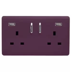 Trendi Switch 2 Gang 13Amp Double Socket and 2 USB Ports - Plum