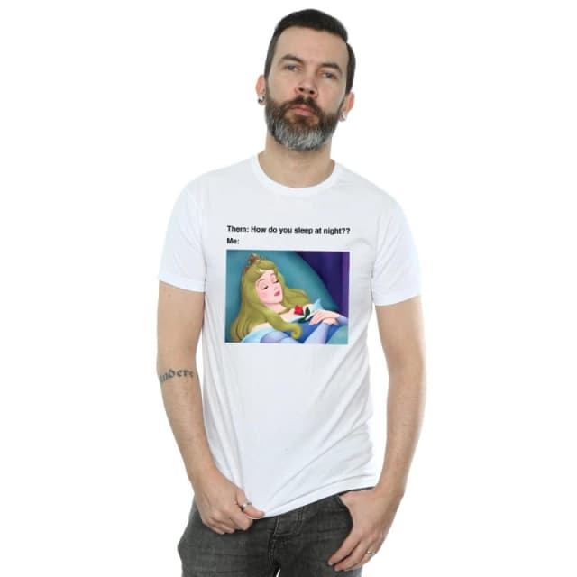 Disney Men Sleeping Beauty Meme T-Shirt in White Size: Small White S Male 5057736895177