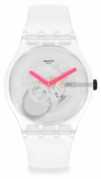 Swatch SNOW BLUR White Silicone Strap White Transparent Watch