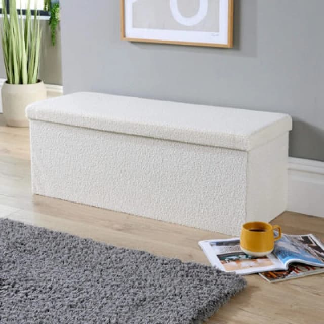 Home Source Rectangular Cream Boucle Folding Xl Storage Ottoman Cream