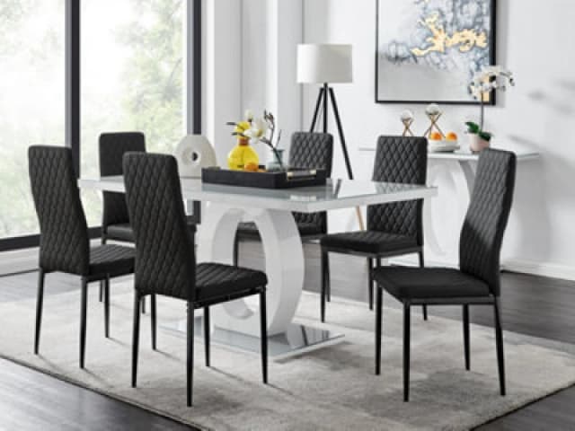 FurnitureboxUK FurnitureboxUK Giovani 6-Seater Grey Glass Dining Table and 6 Milan Faux Leather Dining Chairs in Black One Size Unisex 505654265