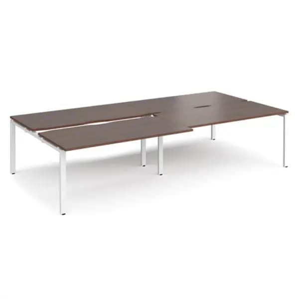 Adapt Bench Desk 4 Person Rectangular Desks 3200mm With Sliding Tops Walnut Tops With White Frames 1600mm Depth Adapt Walnut STE3216-WH-W