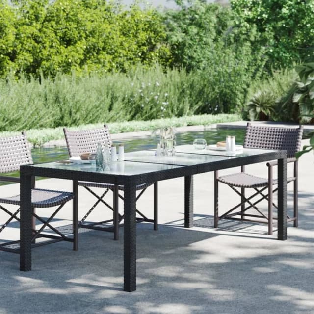 VIDAXL Garden Table Black 190x90x75cm Tempered Glass and Poly Rattan vidaXL 8720286666487