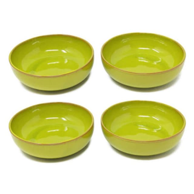 Verano Spanish Ceramics Selena Glazed Hand Dipped Kitchen Dining Set Of 4 Shallow Bowls Lime Green (Diam) 14Cm