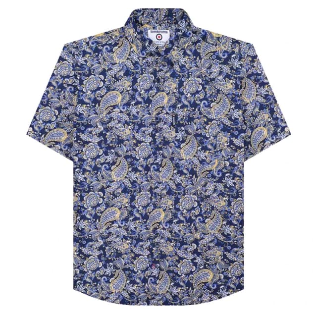 Lambretta Lambretta Men Paisley Short-Sleeved Shirt in Navy Size: Small Navy S Male 5063703649810