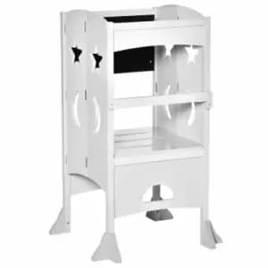 Homcom Kids Step Stool Foldable Toddler Kitchen Stool With Blackboard Grey