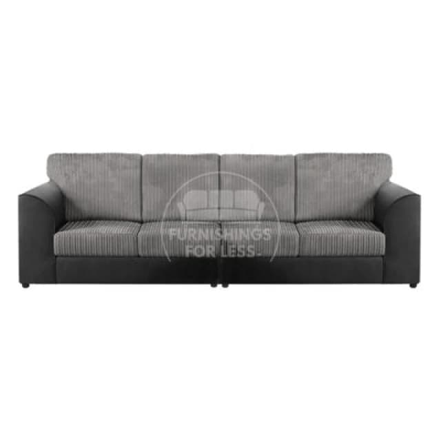 Furnishings For Less UK Luxor Long Fabric Jumbo Cord 4 Seater Sofa - Full Back Black And Grey
