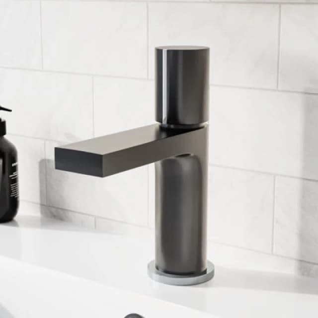 Nes Home Matt Grey Handleless Futuristic Basin Mixer Tap Deck Mounted Brass Core Silver