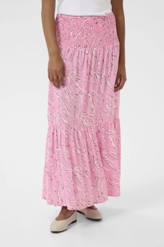 Kaffe Womens Maxi Smock Waist A-Line Fit Skirt in Bright Pink Size: Medium/Large Bright Pink Female M/L