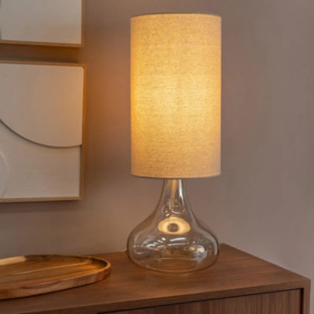 ValueLights ValueLights Sylvie Natural Linen Tall Lamp Shade Amber Glass Teardrop Table Lamp in Off White Off White One Size Unisex 5016529271802