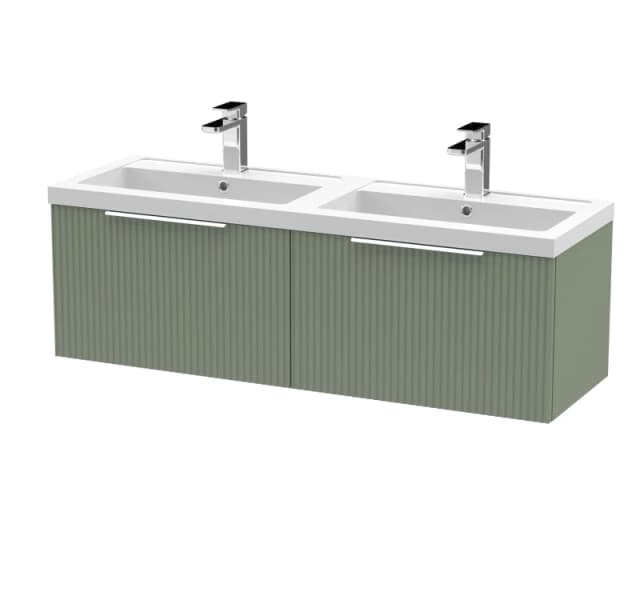 Balterley Fluted Wall Hung 2 Drawer Vanity Basin Unit & Basin 1200mm Satin Green Green Unisex