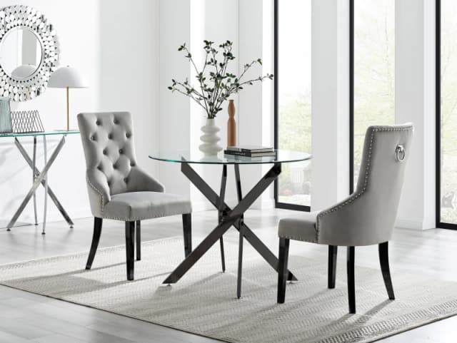 FurnitureboxUK FurnitureboxUK Novara 100cm Round Black Leg Dining Table & 2 Belgravia Black Leg Chairs in Grey Grey One Size Unisex 5056784304464