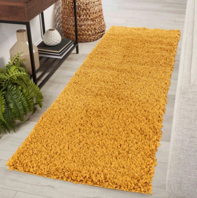 Desire Rugs Plain Living Room Shaggy Area Rugs Gold Runner 60X220 Cm