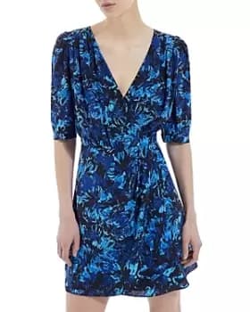The Kooples Firework Printed Silk Faux Wrap Dress