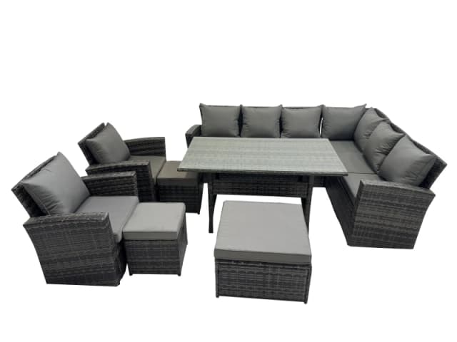 Fimous 11 Seater Patio Dining Corner Sofa Sets with Chair Dark Grey Mixed Dark Grey Unisex