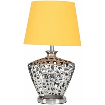 Silver Lattice Vase Table Lamp With Lampshade - Mustard - No Bulb