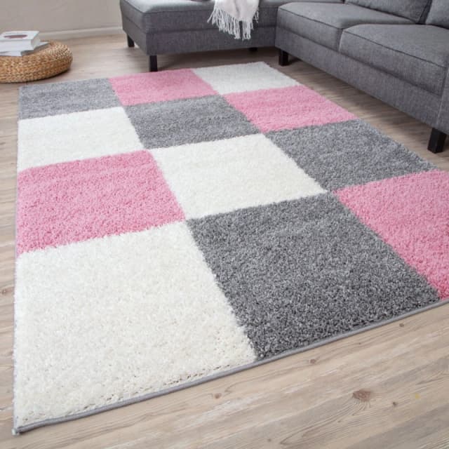 THE RUGS Fluffy & Soft Shaggy Rugs Living Room Rug in Pink - Elegant Geometric Design Carpets For Bedrooms & Kitchen 381 Size: 80cm x 300cm Pink