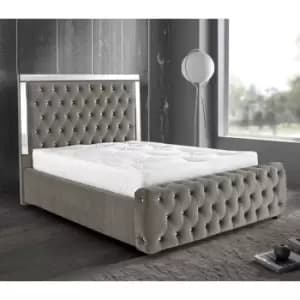Elegance Mirrored Bed King Plush Velvet Silver