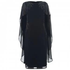 Adrianna Papell Draped Sheer Sleeve Dress - MIDNIGHT