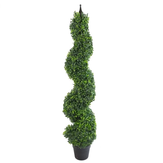 Leaf 120cm (4ft) Tall Artificial Boxwood Tower Tree Topiary Spiral Metal Top Green