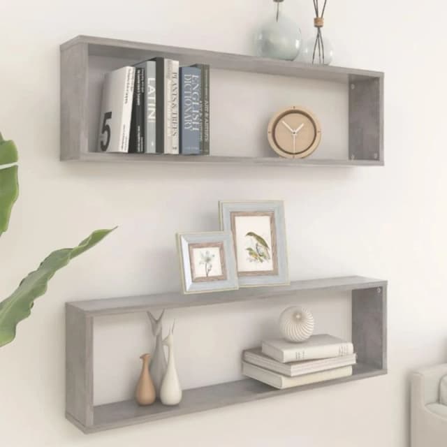 VIDAXL Vidaxl - Wall Cube Shelf 2 pcs Concrete Grey 100x15x30cm Engineered Wood 8720286595091