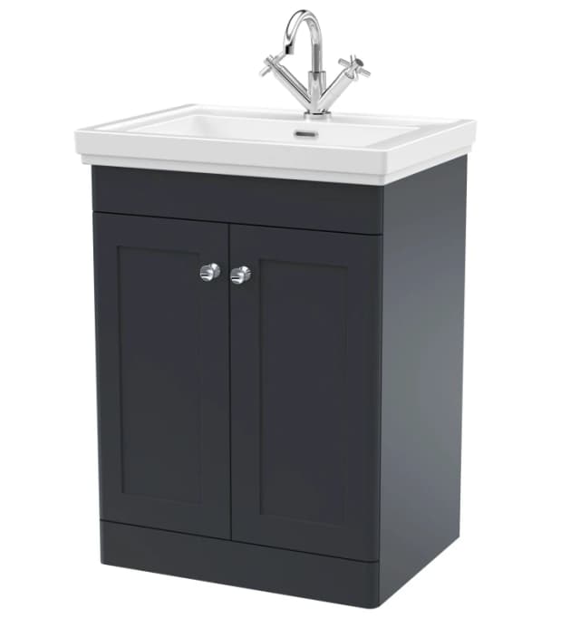 Balterley Floor Standing 2 Door Vanity 1 Tap Hole Fireclay Basin 600mm Grey