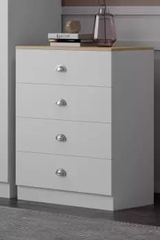 4 Drawer Chest Of Drawers Matt White Finish With Oak Top