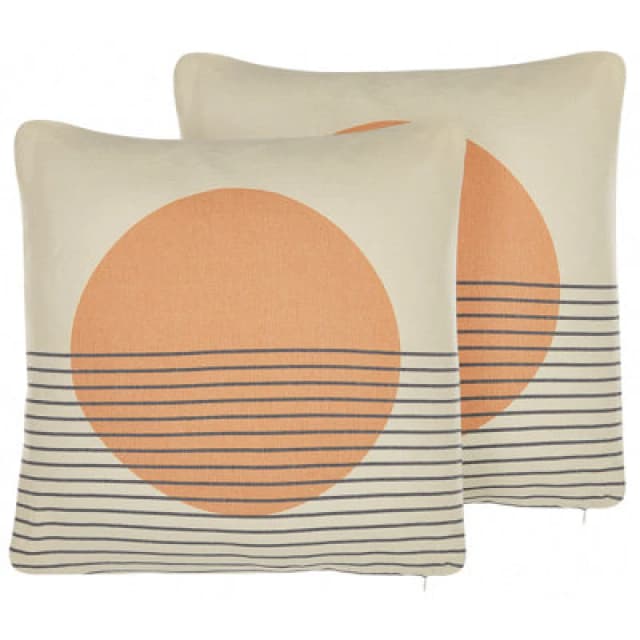 Beliani Set Of 2 Decorative Cushions Moonflower 45 X 45cm White Geometric Pattern