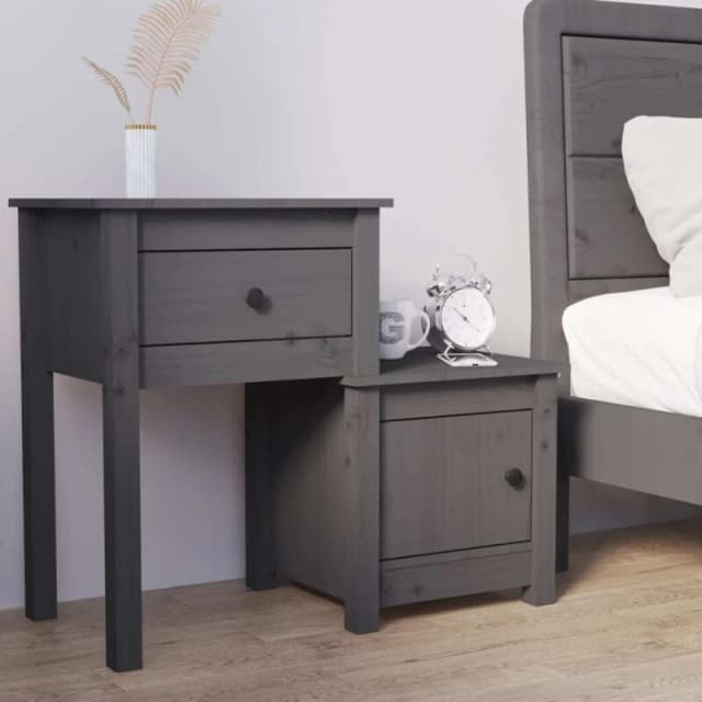 Vidaxl Bedside Cabinet Grey 79.5X38X65.5cm Solid Wood Pine, Grey 814543