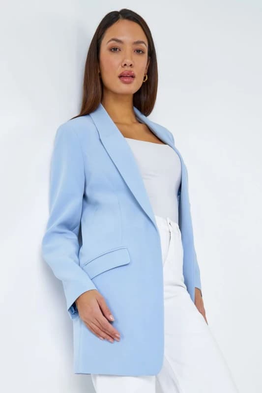 Roman Womens Longline Blazer Jacket in Light Blue Size: 16 Light Blue Female 16
