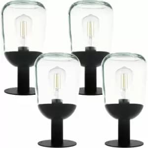 Loops - 4 pack IP44 Outdoor Pedestal Light Black Aluminium & Glass 60W E27 Wall Post