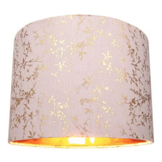 Happy Homewares Modern Soft Pink Cotton Fabric 10 Lamp Shade With Gold Foil Floral Decoration