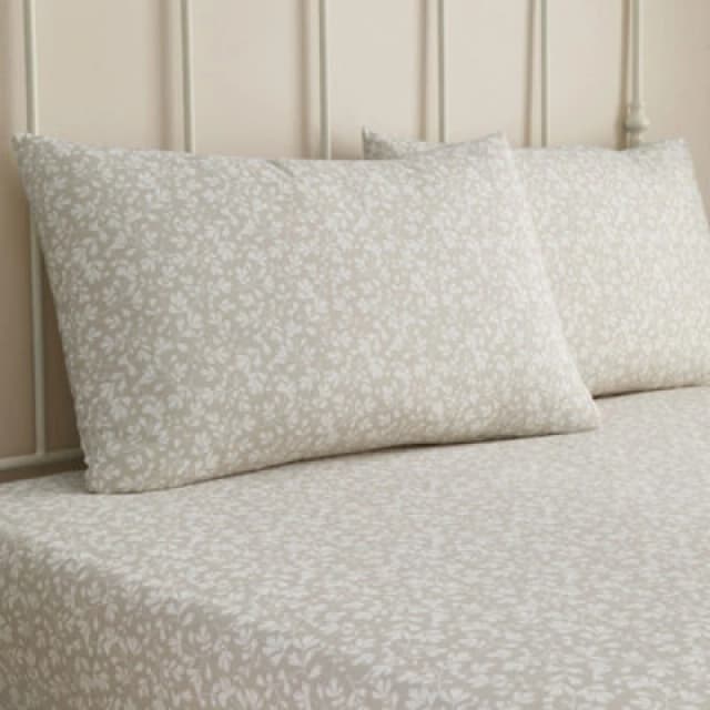 Dreams & Drapes Tess Easy Care Ditsy Floral Leaf Print Natural Fitted Sheet