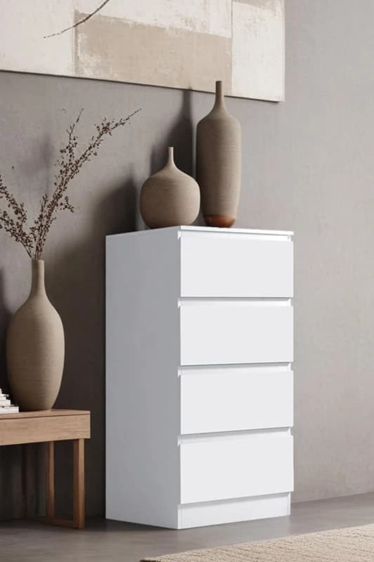 FWStyle Matt White 4 Drawer Chest Of Drawers Bedroom Storage Furniture White