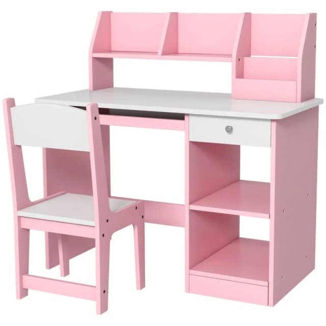 ZONEKIZ Kids Desk and Chair Set w/ Storage - Pink, Grey 312-107V80PK
