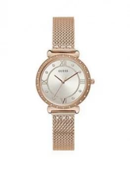 Guess Guess Silver Crystal Set Dial Rose Gold Stainless Steel Mesh Strap Ladies Watch