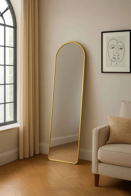 Neo Full Length Mirror with Metal Frame Wall Mounted Free Standing Floor in Gold Gold Unisex
