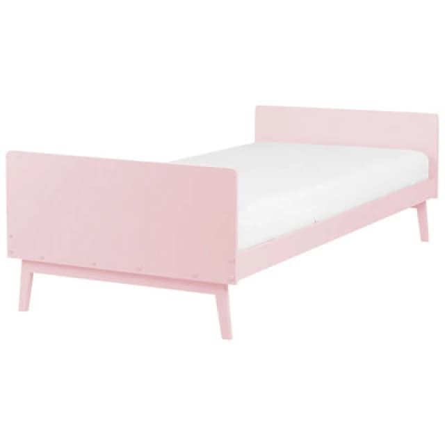 Beliani Bed Pine Wood Bonnac 90 X 200 Cm (Eu Single) Pastel Pink