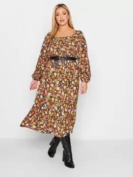 Yours Balloon Sleeve Midaxi Dress - Orange, Size 16, Women