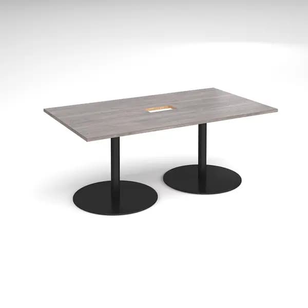 Eternal Rectangular Office Boardroom Table with Power Module Cut Out - Grey Oak - Black Base - W1800mm