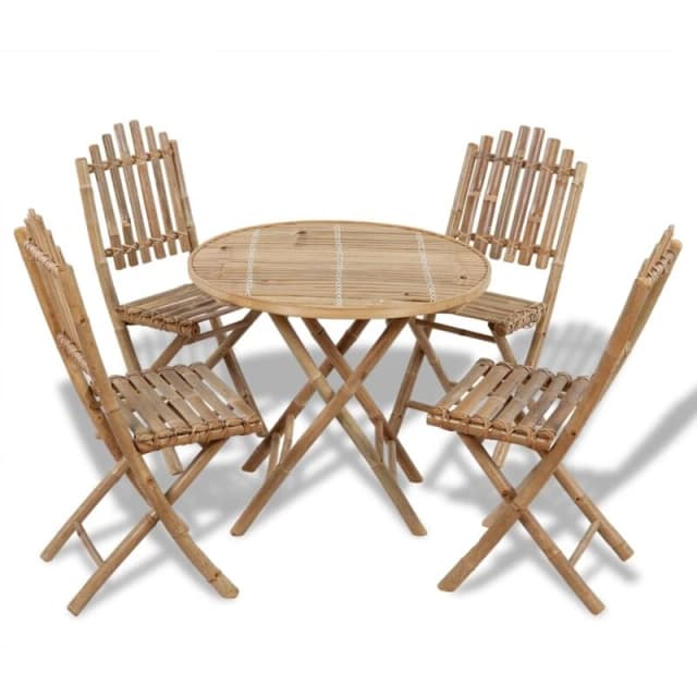 1 Table + 4 Chairs Foldable Outdoor Garden Bamboo Dining Set Space Saving